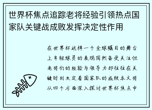 世界杯焦点追踪老将经验引领热点国家队关键战成败发挥决定性作用 世界杯焦点追踪老将经验引领热点国家队关键战成败发挥决定性作用